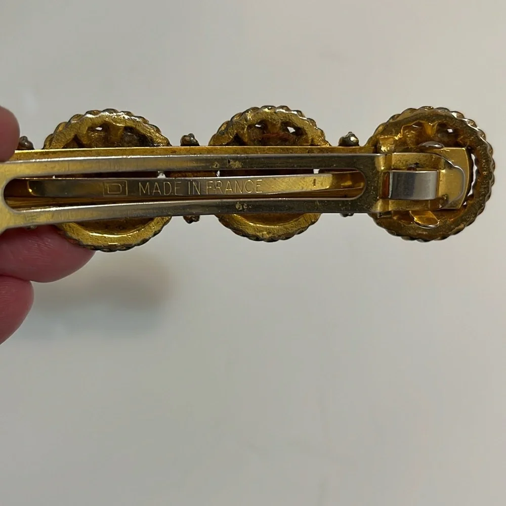 Vintage hair clip gold tone lion face design made in France use for thick hair